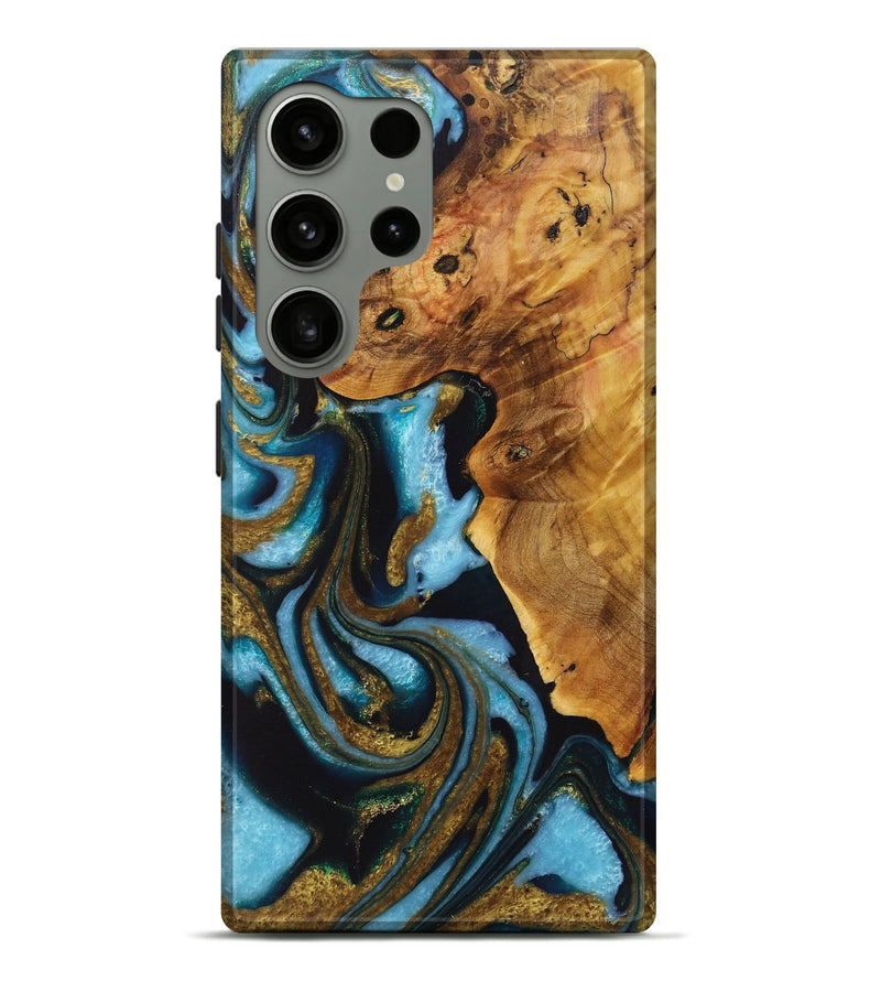 Galaxy S24 Ultra Wood Live Edge Phone Case - Rosco (Teal & Gold, 730364)