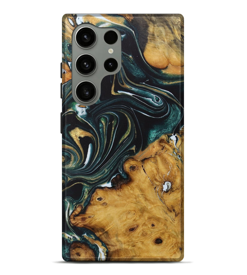 Galaxy S24 Ultra Wood Live Edge Phone Case - Emely (Teal & Gold, 730368)