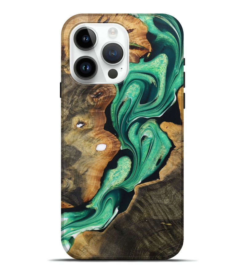 iPhone 15 Pro Max Wood Live Edge Phone Case - Helyn (Green, 730369)