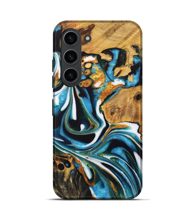 Galaxy S23 Wood Live Edge Phone Case - Dameon (Teal & Gold, 730370)