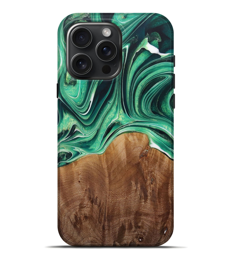 iPhone 16 Pro Max Wood Live Edge Phone Case - Nita (Green, 730372)