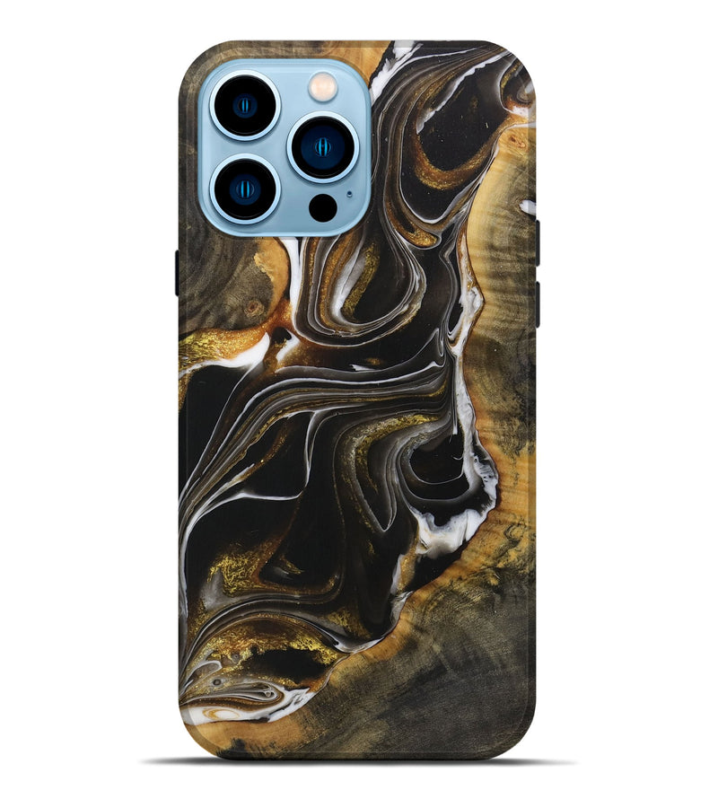 iPhone 14 Pro Max Wood Live Edge Phone Case - Phoebe (Black & White, 730594)