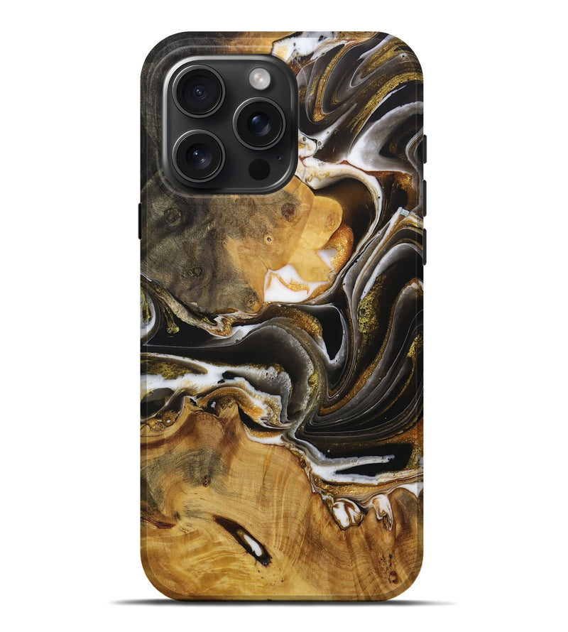 iPhone 16 Pro Max Wood Live Edge Phone Case - Charley (Black & White, 730598)
