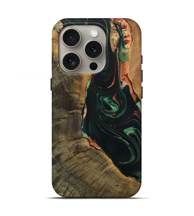 iPhone 16 Pro Wood Live Edge Phone Case - Chicky (Green, 730599)