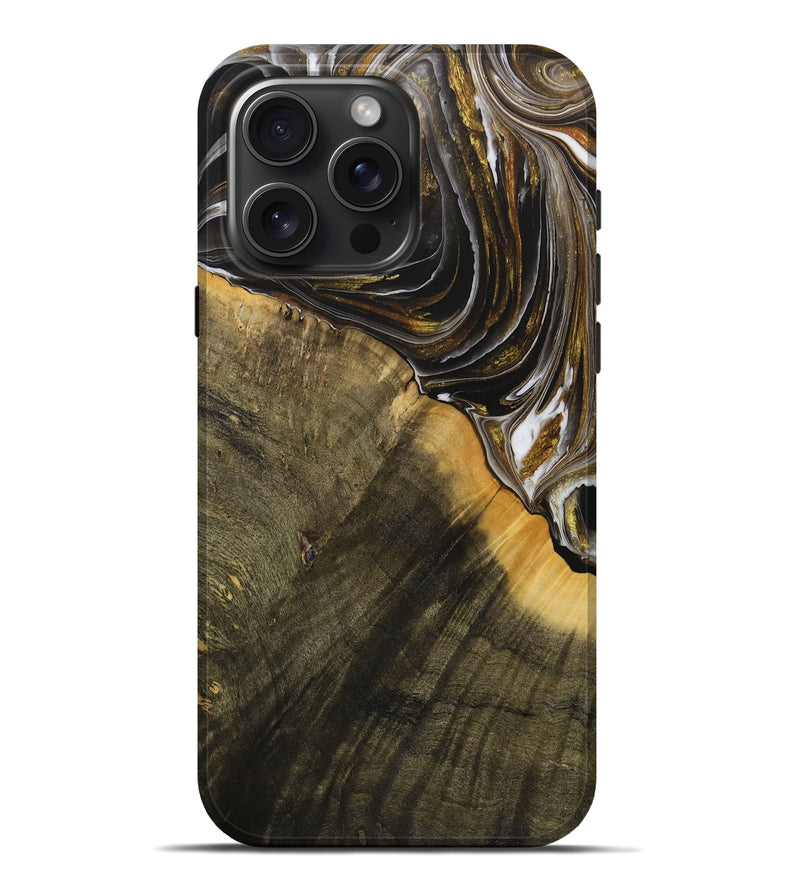 iPhone 16 Pro Max Wood Live Edge Phone Case - Hendra (Black & White, 730603)