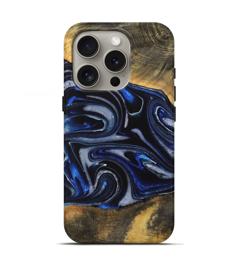 iPhone 16 Pro Wood Live Edge Phone Case - Gizela (Blue, 730608)