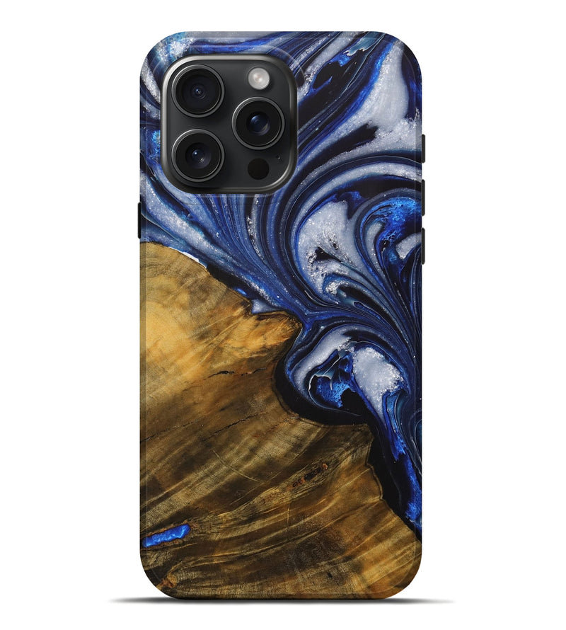 iPhone 16 Pro Max Wood Live Edge Phone Case - Basia (Blue, 730609)