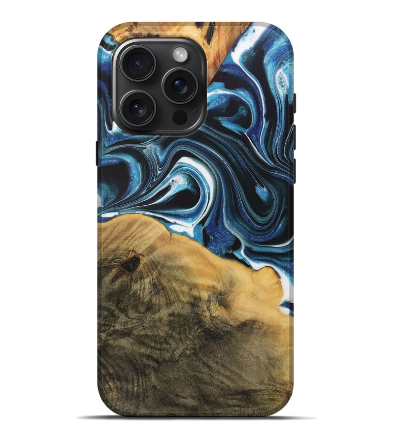 iPhone 16 Pro Max Wood Live Edge Phone Case - Saige (Blue, 730611)