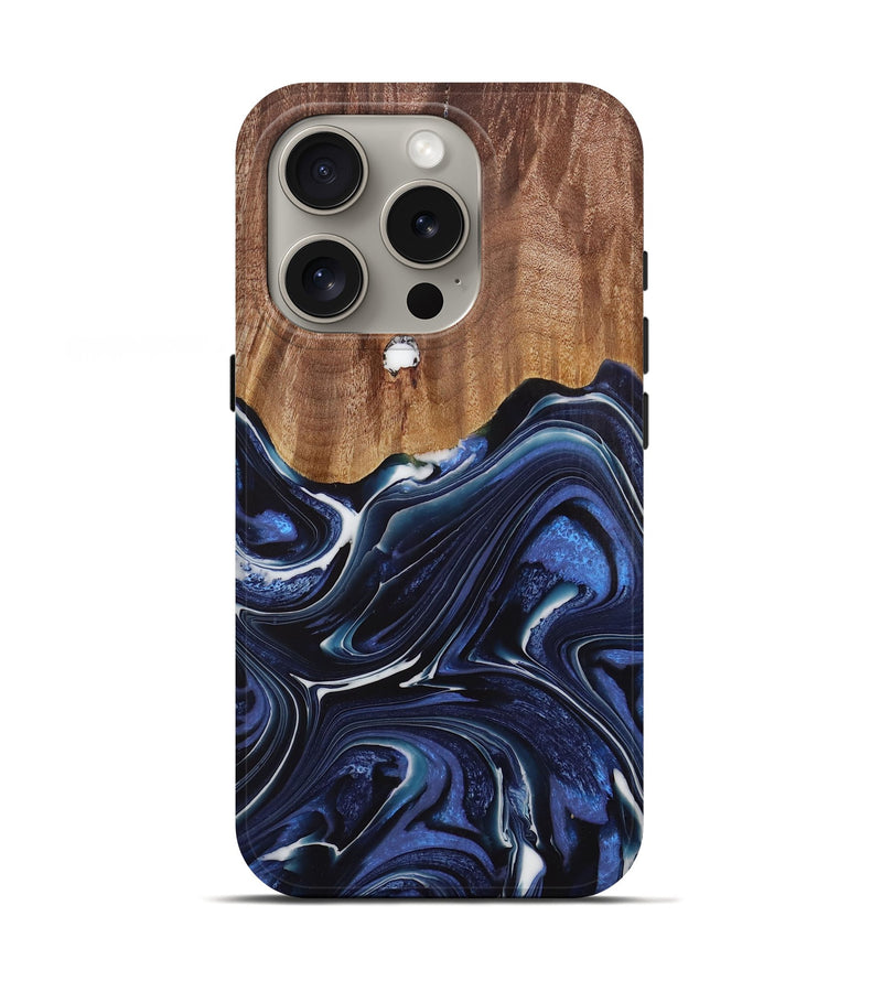 iPhone 16 Pro Wood Live Edge Phone Case - Caralie (Blue, 730612)