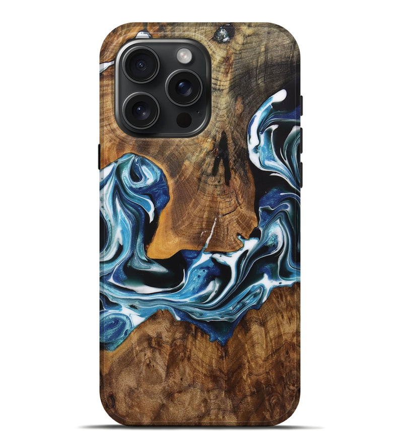 iPhone 16 Pro Max Wood Live Edge Phone Case - Celina (Blue, 730615)