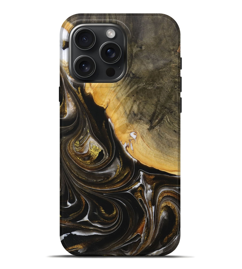 iPhone 16 Pro Max Wood Live Edge Phone Case - Bette (Black & White, 730616)