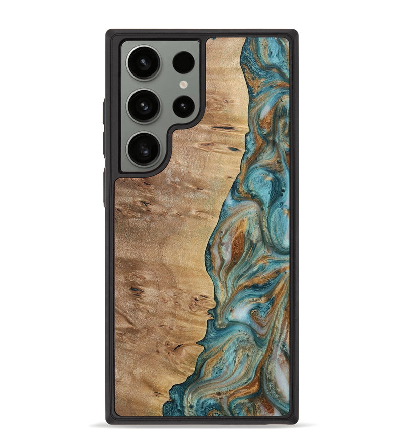Galaxy S23 Ultra Wood Phone Case - Wing (Teal & Gold, 730835)