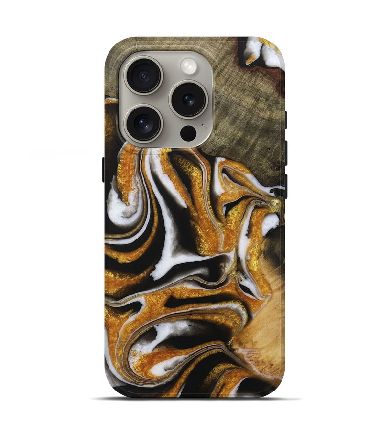 iPhone 16 Pro Wood Live Edge Phone Case - Lucine (Black & White, 730981)