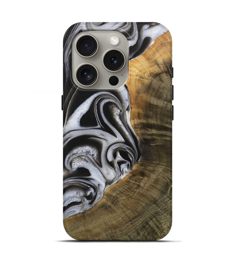 iPhone 16 Pro Wood Live Edge Phone Case - Margie (Black & White, 730997)