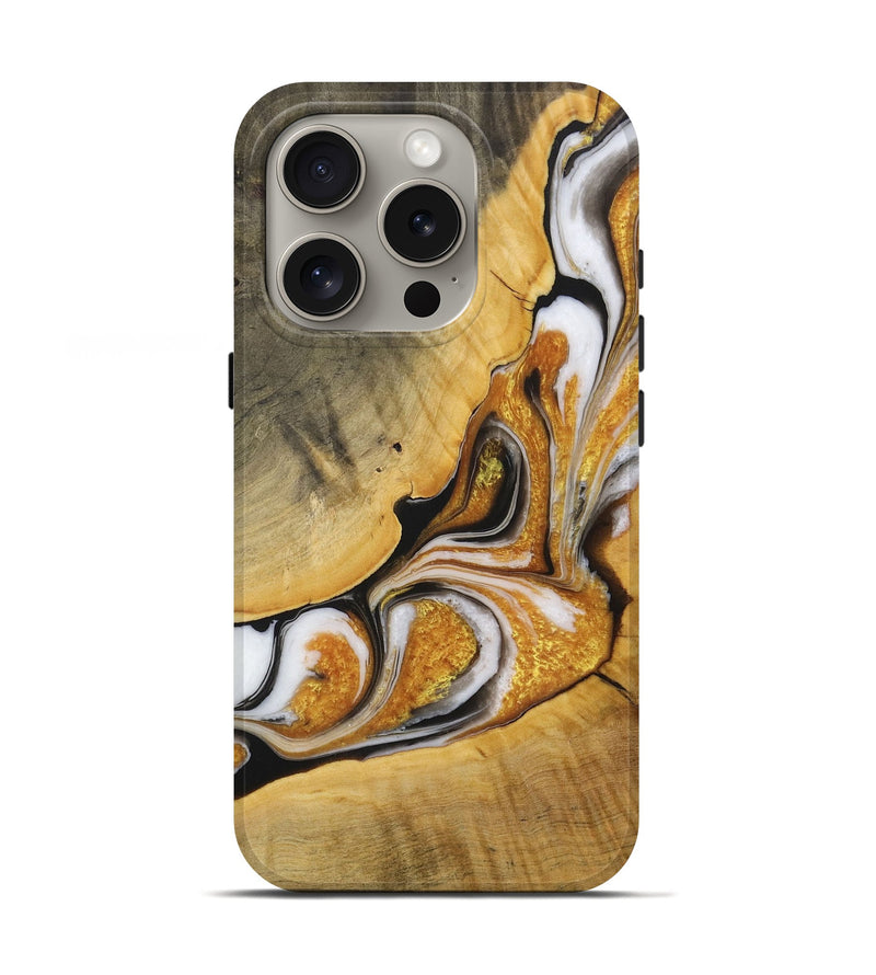 iPhone 16 Pro Wood Live Edge Phone Case - Laurena (Black & White, 731001)