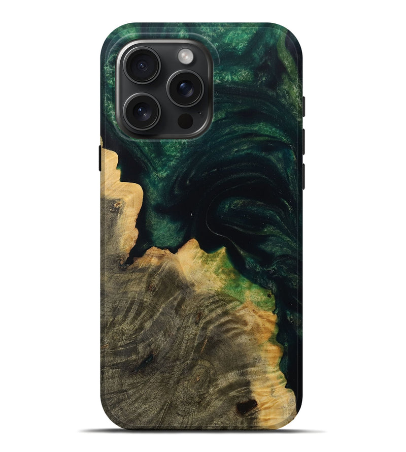 iPhone 16 Pro Max Wood Live Edge Phone Case - Vikas (Green, 731208)
