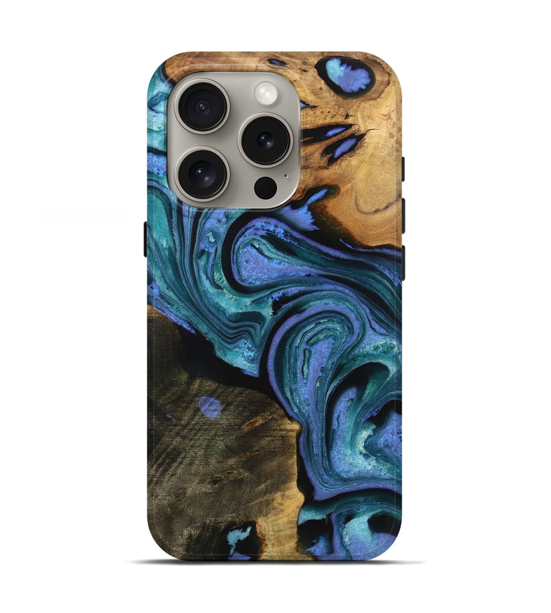 iPhone 16 Pro Wood Live Edge Phone Case - Brigid (Blue, 731215)