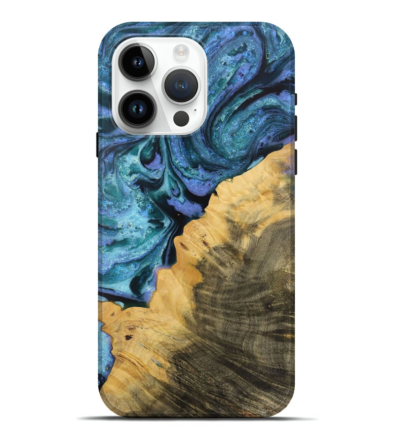 iPhone 15 Pro Max Wood Live Edge Phone Case - Caren (Blue, 731217)