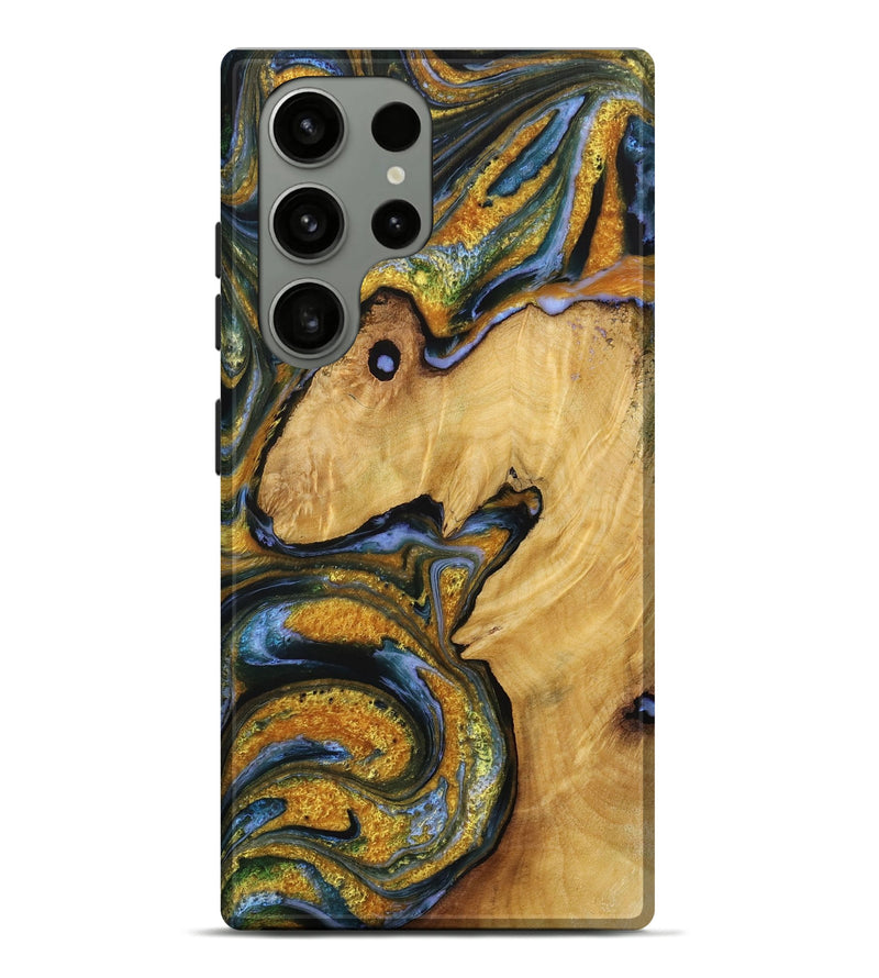 Galaxy S23 Ultra Wood Live Edge Phone Case - Jana (Teal & Gold, 731371)