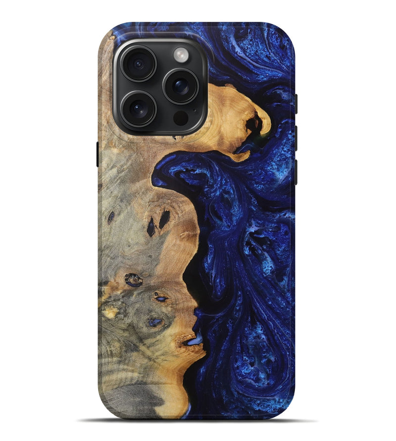 iPhone 16 Pro Max Wood Live Edge Phone Case - Teddie (Blue, 731374)