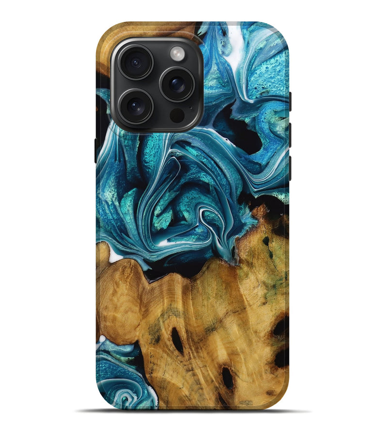 iPhone 16 Pro Max Wood Live Edge Phone Case - Candee (Blue, 731394)