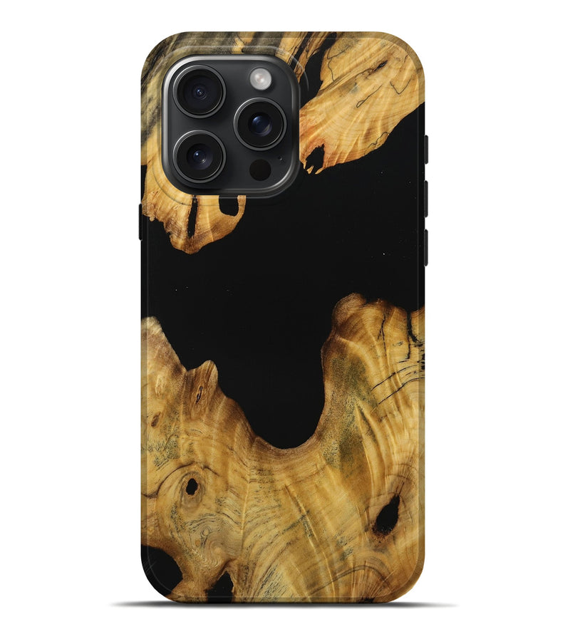 iPhone 16 Pro Max Wood Live Edge Phone Case - Rois (Pure Black, 731401)