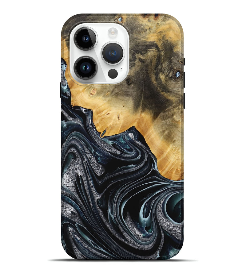 iPhone 15 Pro Max Wood Live Edge Phone Case - Shouli (Blue, 731403)
