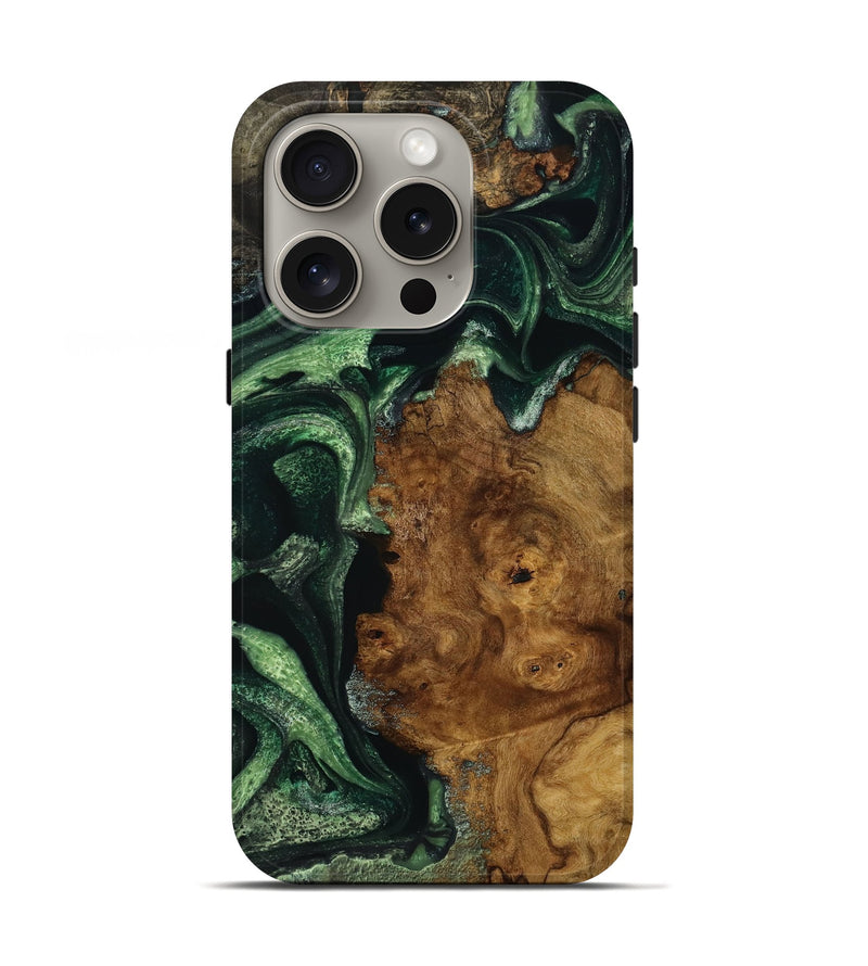 iPhone 16 Pro Wood Live Edge Phone Case - Festus (Green, 731415)