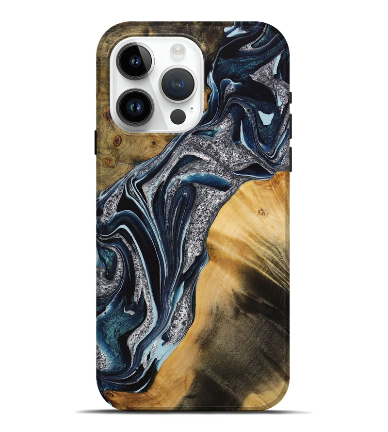 iPhone 15 Pro Max Wood Live Edge Phone Case - Nariko (Blue, 731420)
