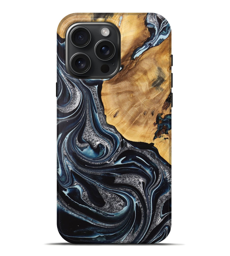 iPhone 16 Pro Max Wood Live Edge Phone Case - Dael (Blue, 731425)