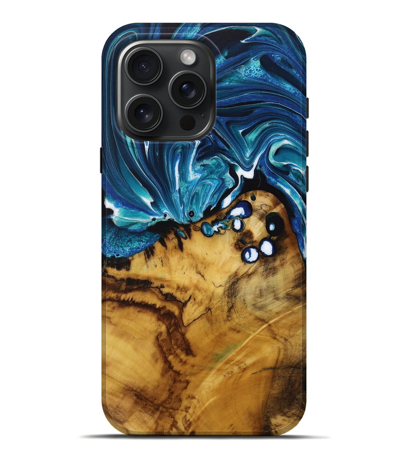 iPhone 16 Pro Max Wood Live Edge Phone Case - Malena (Blue, 731436)