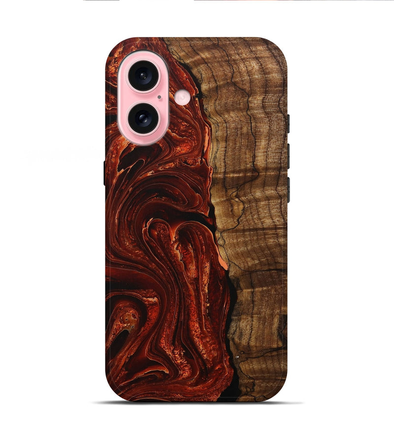 iPhone 16 Wood Live Edge Phone Case - Alice (Red, 731439)