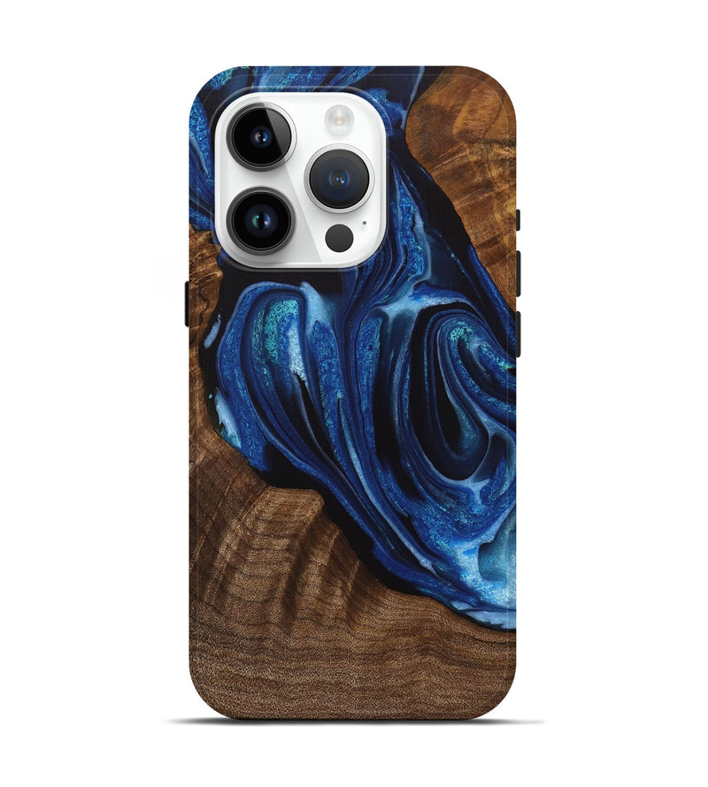 iPhone 15 Pro Wood Live Edge Phone Case - Mellie (Blue, 731448)