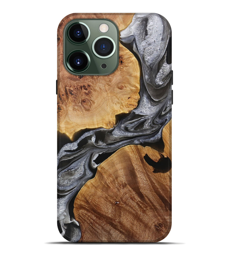 iPhone 13 Pro Max Wood Live Edge Phone Case - Suwan (Black & White, 731469)