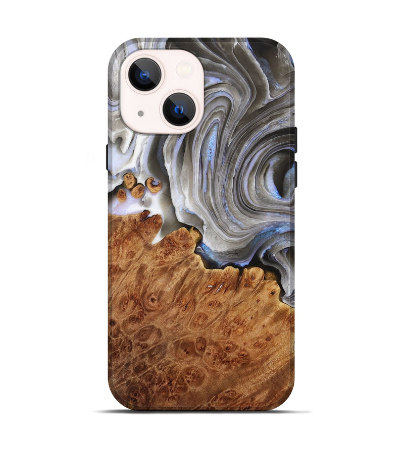 iPhone 14 Wood Live Edge Phone Case - Zelma (Black & White, 731471)