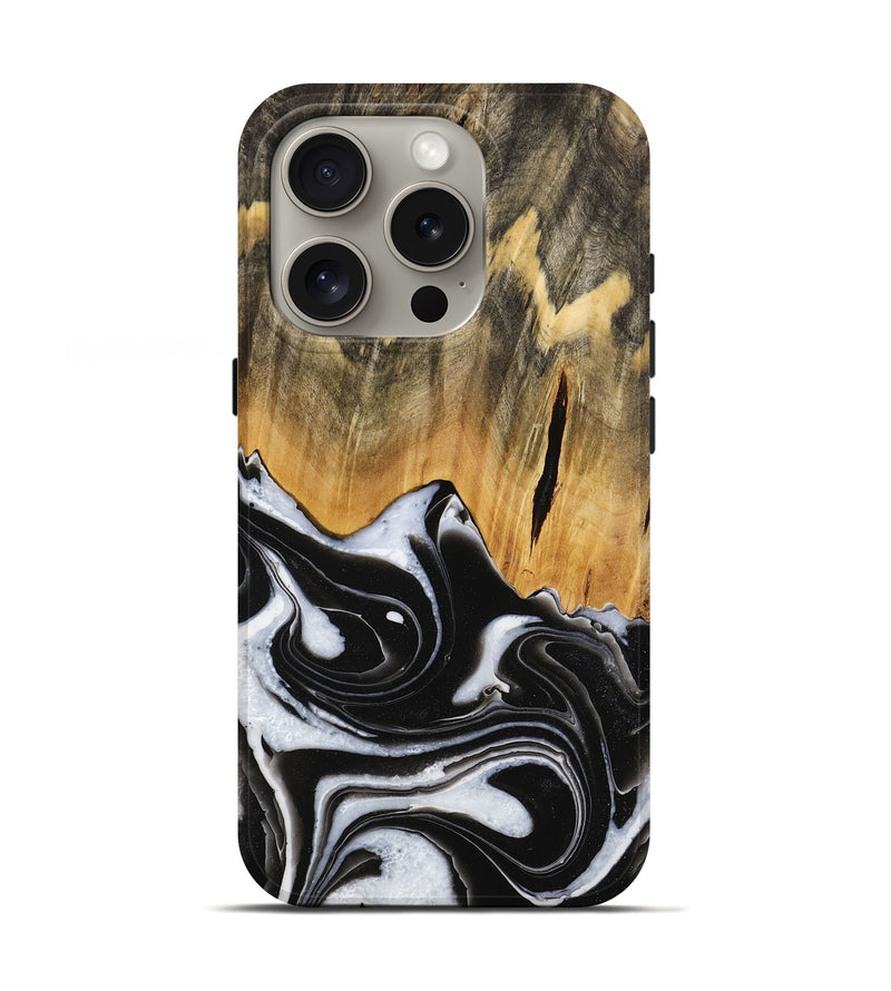 iPhone 16 Pro Wood Live Edge Phone Case - Keandre (Black & White, 731625)