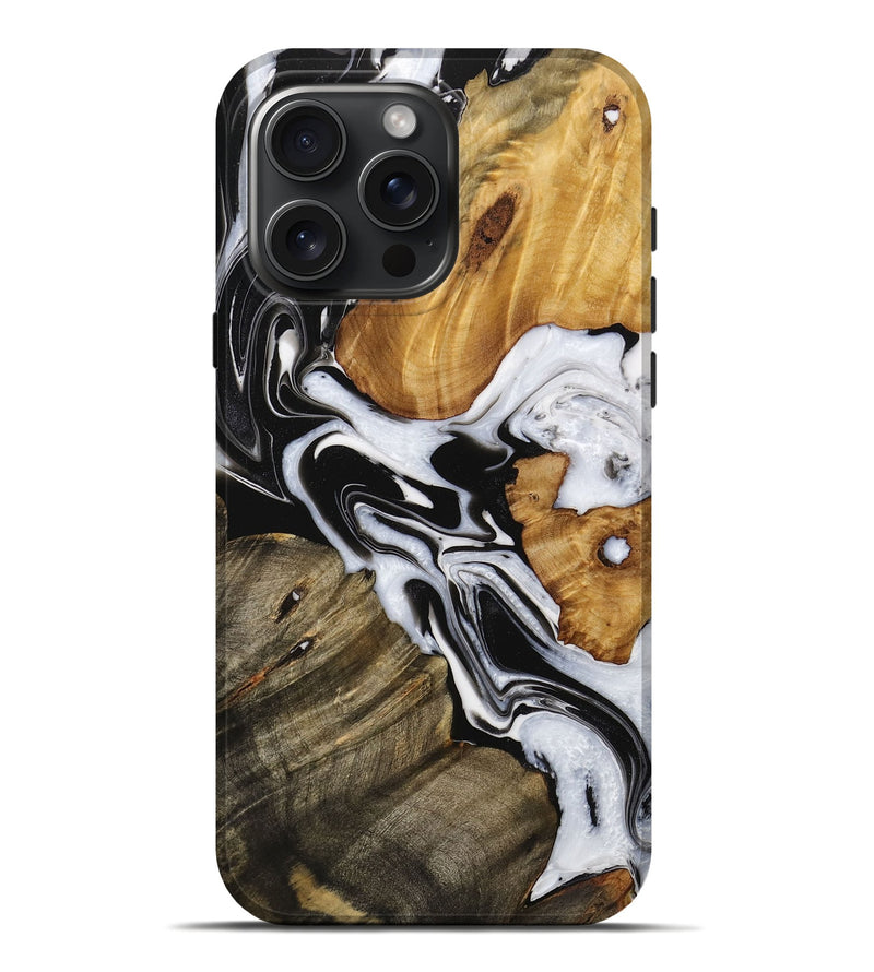 iPhone 16 Pro Max Wood Live Edge Phone Case - Azaria (Black & White, 731636)