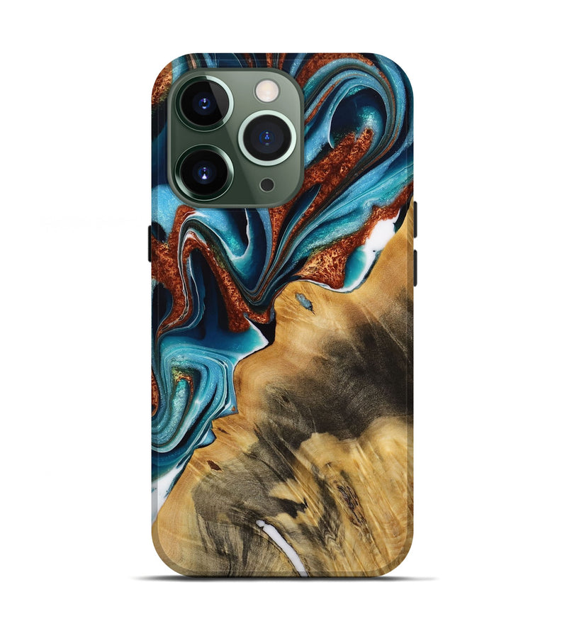 iPhone 13 Pro Wood Live Edge Phone Case - Brooke (Teal & Gold, 731646)