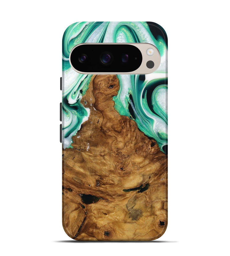 Pixel 9 Pro Wood Live Edge Phone Case - Saba (Green, 731654)