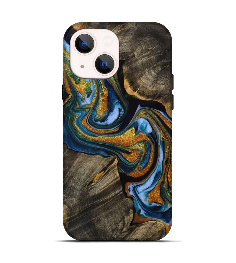 iPhone 14 Wood Live Edge Phone Case - Delinda (Teal & Gold, 731666)