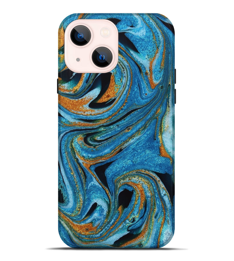 iPhone 14 Plus ResinArt Live Edge Phone Case - Kerstin (Teal & Gold, 731672)