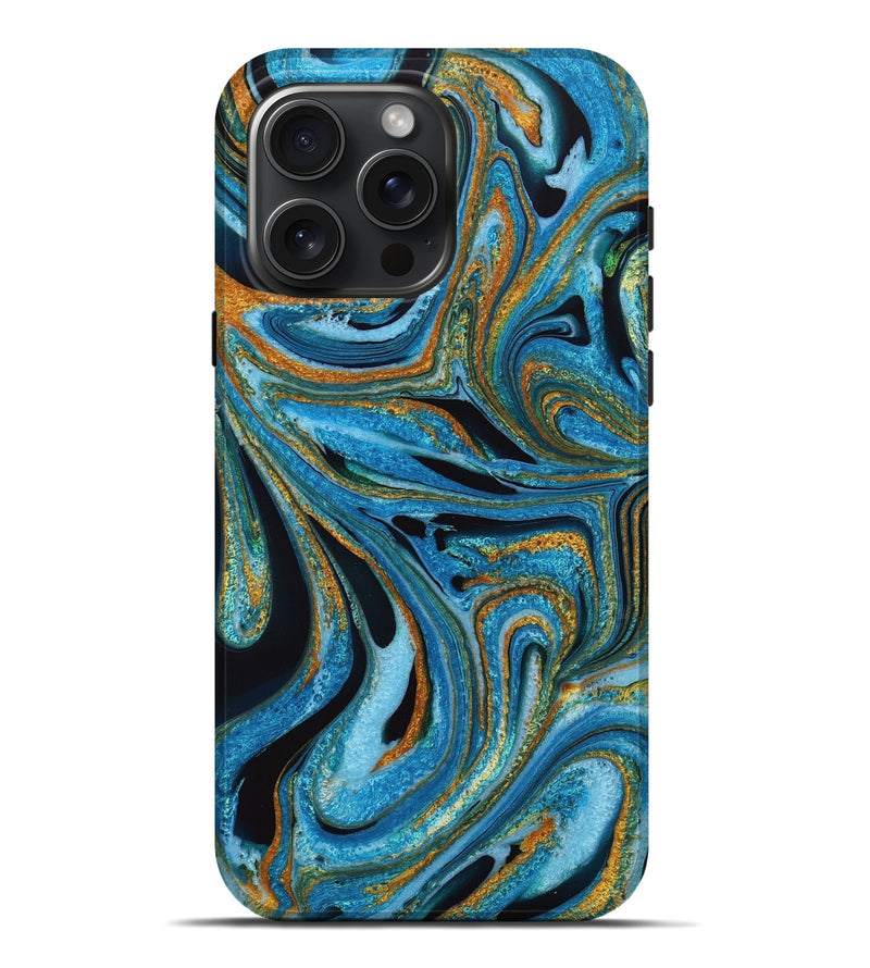 iPhone 16 Pro Max ResinArt Live Edge Phone Case - Shigeru (Teal & Gold, 731676)