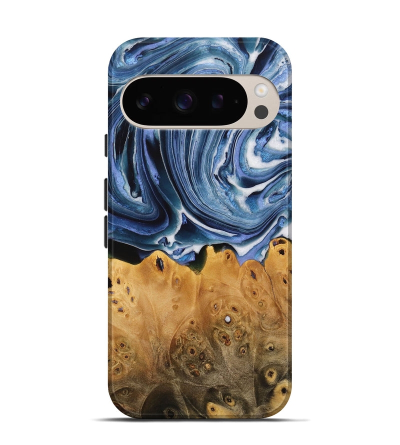 Pixel 9 Pro Wood Live Edge Phone Case - Teji (Blue, 731680)