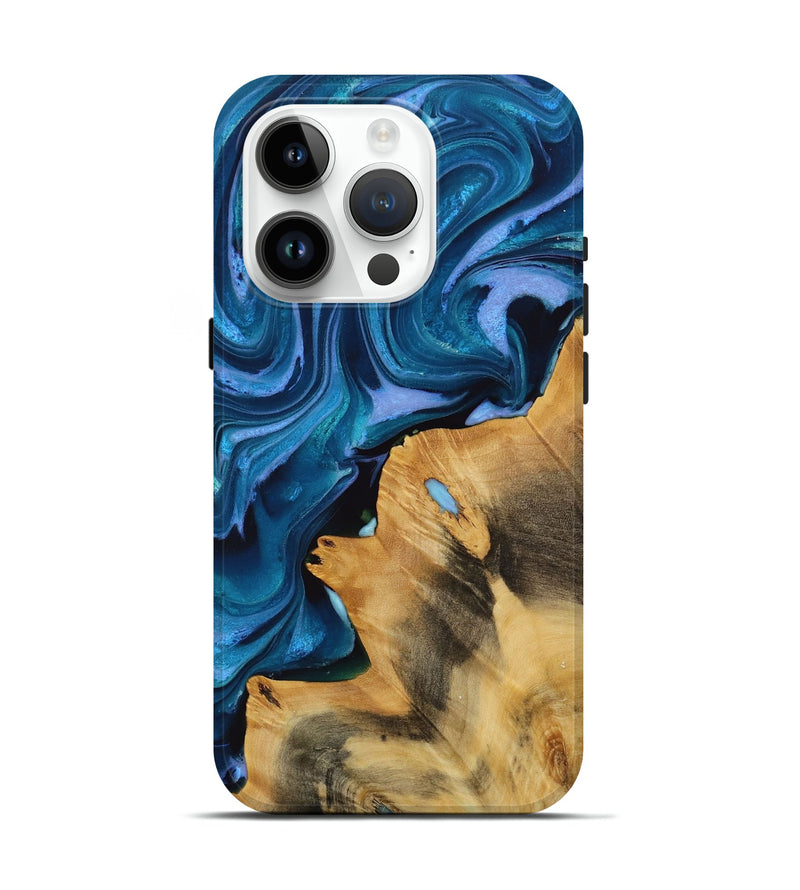 iPhone 15 Pro Wood Live Edge Phone Case - Dixie (Blue, 731686)