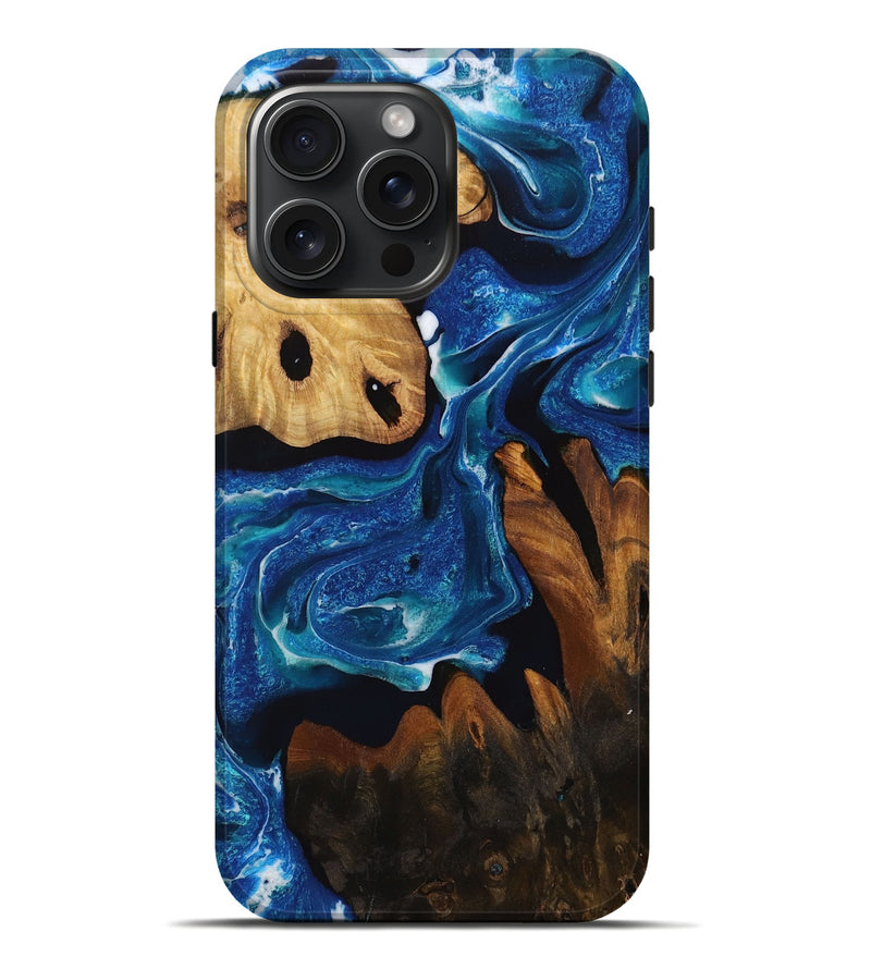iPhone 16 Pro Max Wood Live Edge Phone Case - Darrell (Blue, 731687)