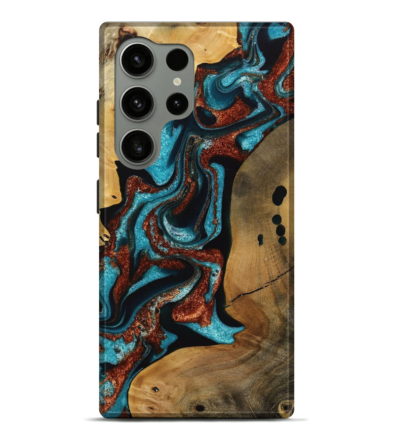 Galaxy S24 Ultra Wood Live Edge Phone Case - Elora (Teal & Gold, 731691)