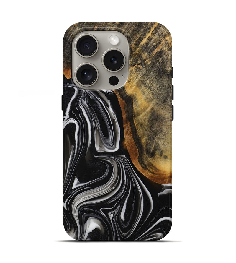 iPhone 16 Pro Wood Live Edge Phone Case - Jeanna (Black & White, 731765)