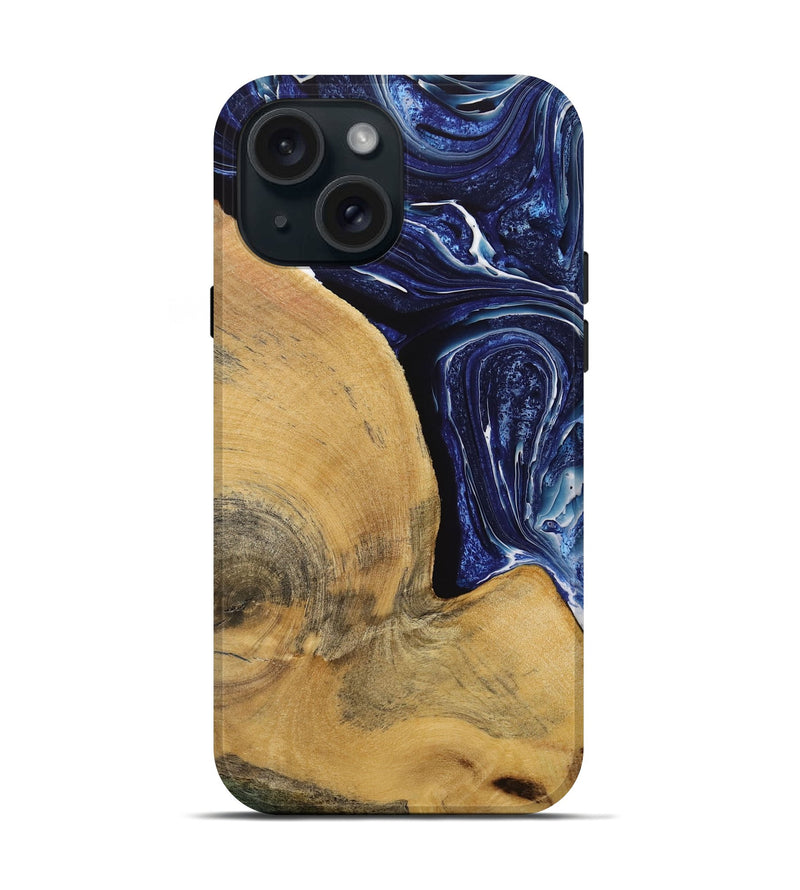 iPhone 15 Wood Live Edge Phone Case - Trey (Blue, 731780)
