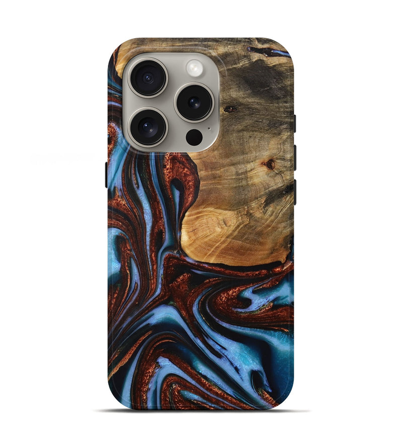 iPhone 16 Pro Wood Live Edge Phone Case - Gilford (Teal & Gold, 731786)