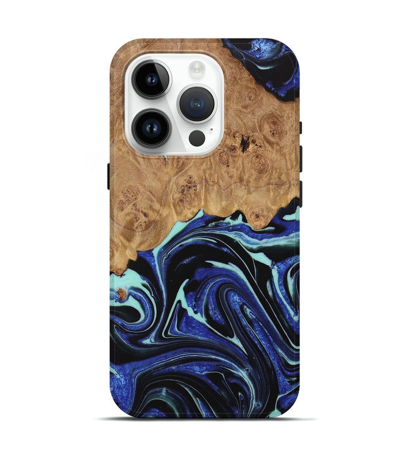 iPhone 15 Pro Wood Live Edge Phone Case - Ranee (Blue, 731791)